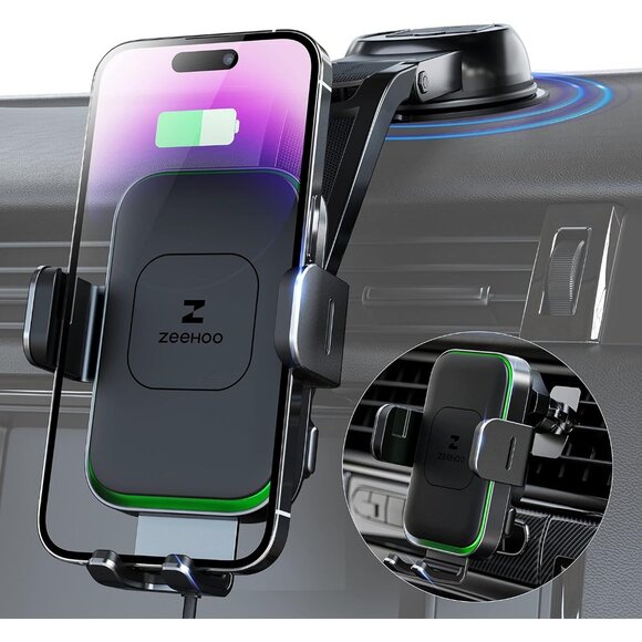 Dual-Coil Wireless Car Charger 15W universal Fast Charging Auto-Clamping Vent - Picture 1 of 9
